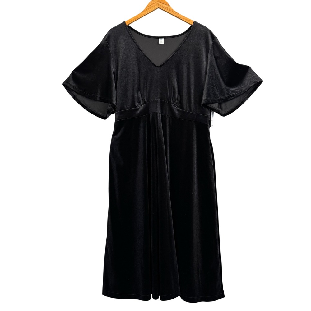 Old Navy Velvet Dress Womens XXL Black Babydoll Empire Waist Flutter Sleeve